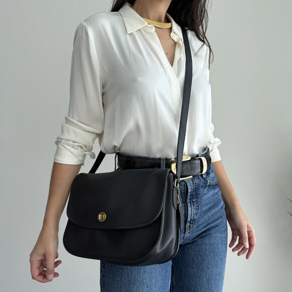 Vintage Coach 9790 City Bag Black Leather Crossbody Made In USA Minimalist Brass - Picture 6 of 16